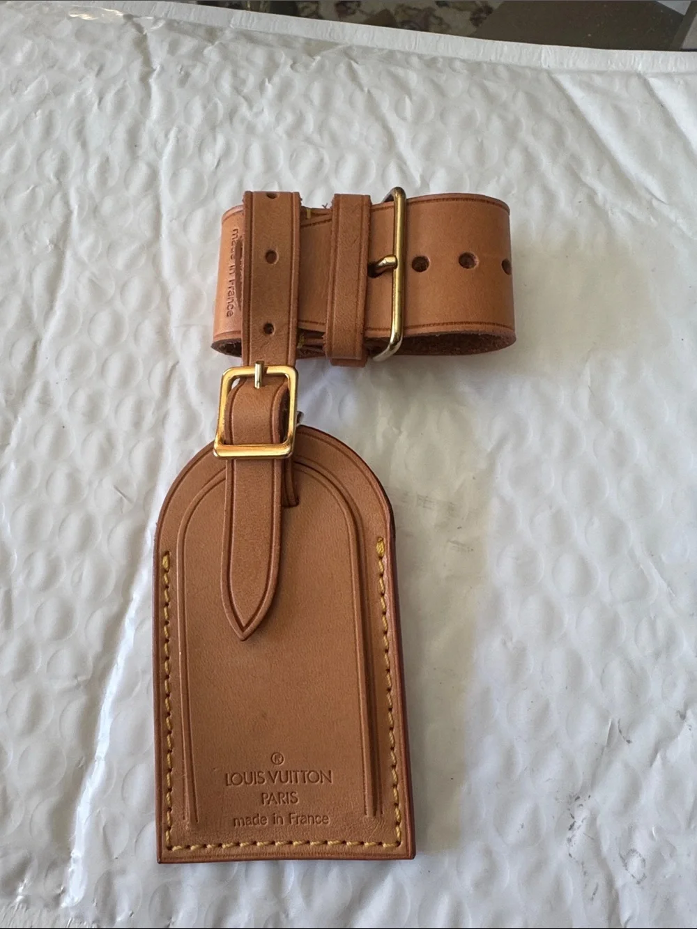 Louis Vuitton Brown Leather Luggage Tag with Gold-Tone Buckle